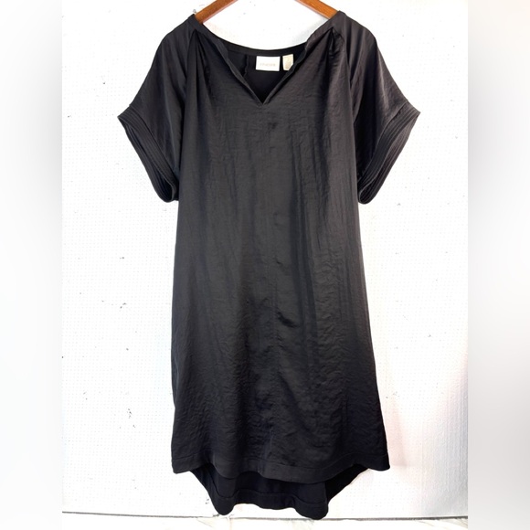 Chico's Dresses & Skirts - Chico's 2 M Caftan Jersey Shift Short Sleeve Black Basic Minimalist Dress